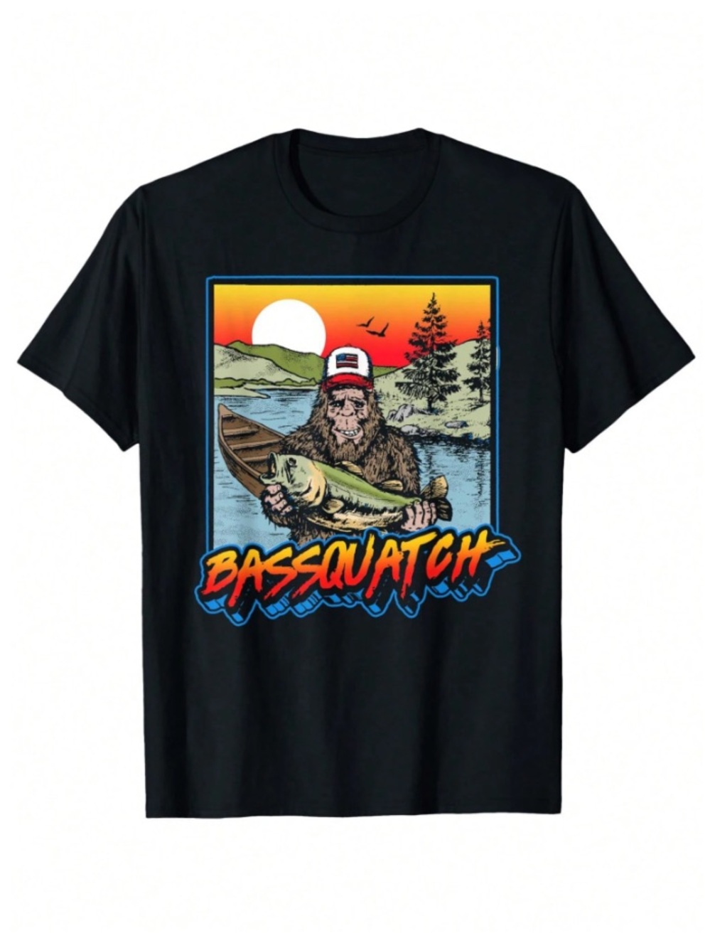 Bassquatch Funny Bass Fishing Sasquatch Retro 80s Fisherman Tshirt